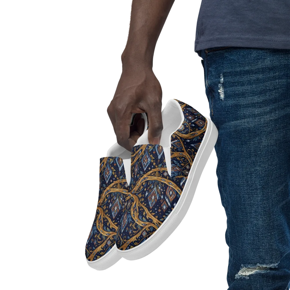 Midnight Gilded Vine on Men's Slip-On Canvas Shoes — Left Front