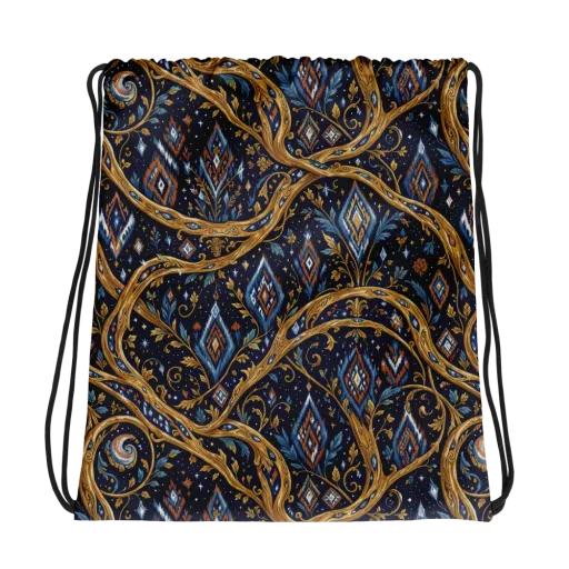 Midnight Gilded Vine on a Drawstring Bag