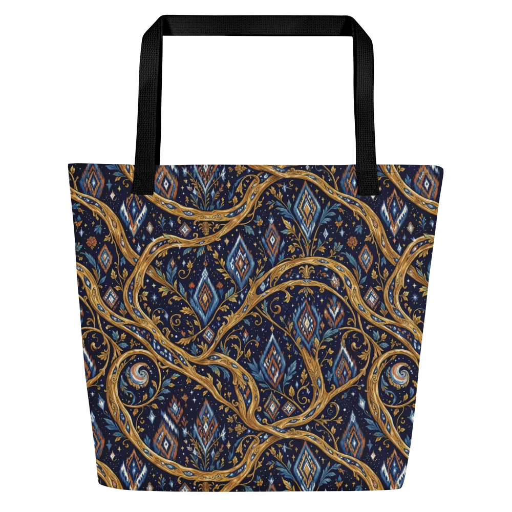 Midnight Gilded Vine on Large Tote Bag W/ Pocket — Front