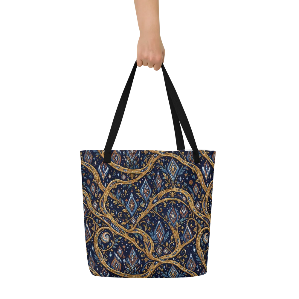 Midnight Gilded Vine on Large Tote Bag W/ Pocket — Front