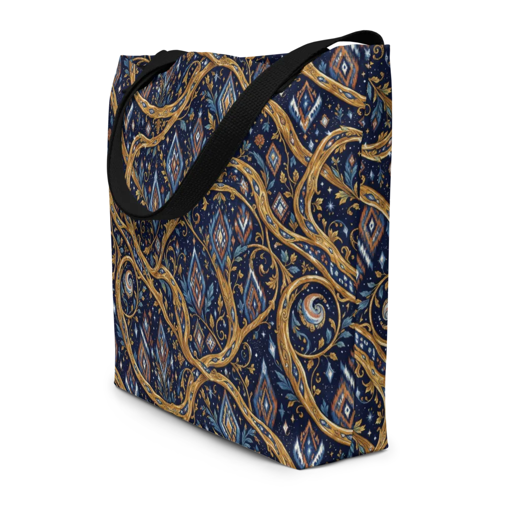 Midnight Gilded Vine on Large Tote Bag W/ Pocket — Front