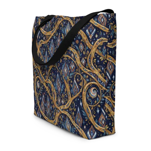 Midnight Gilded Vine on a Large Tote Bag W/ Pocket
