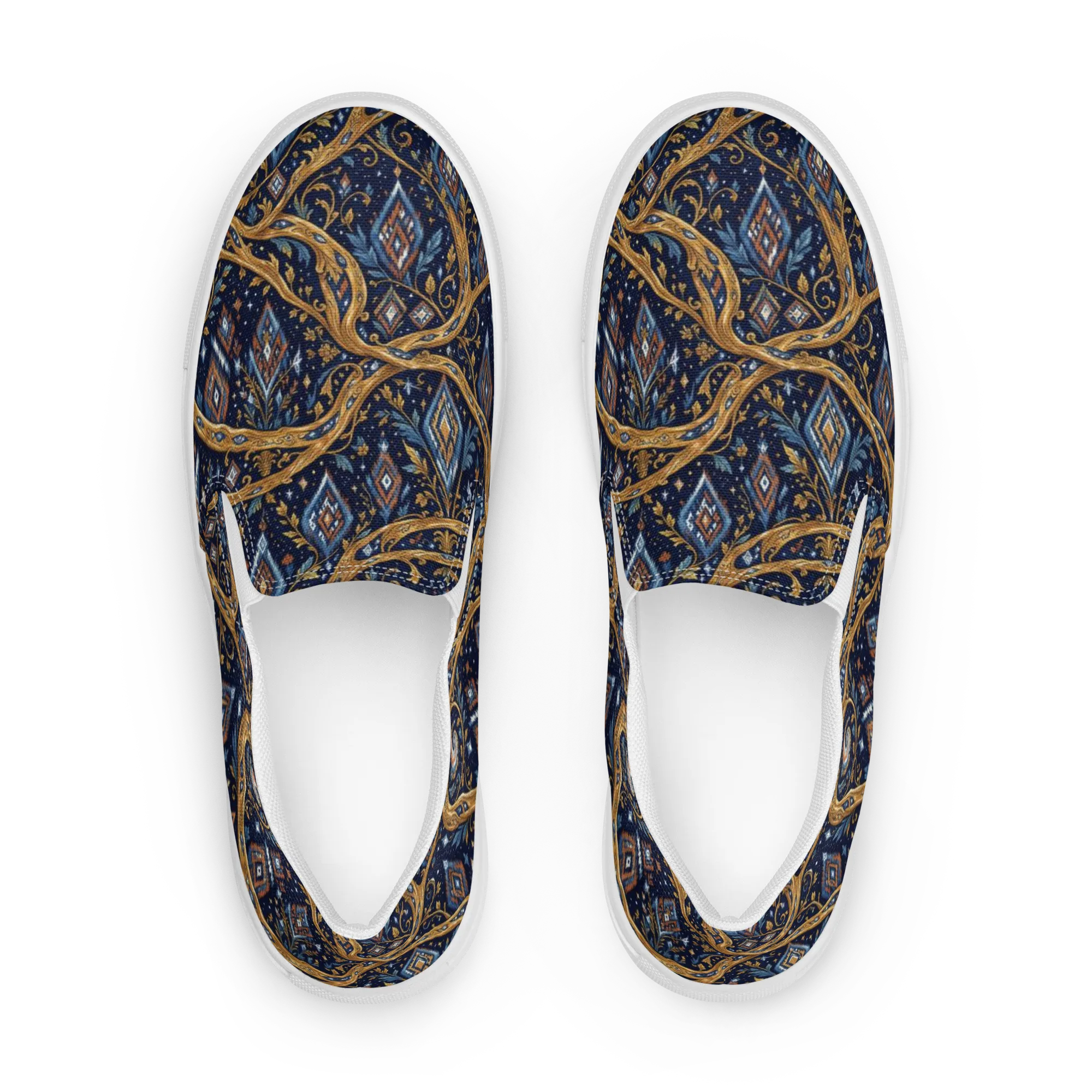 Midnight Gilded Vine on Women's Slip-On Canvas Shoes — Front