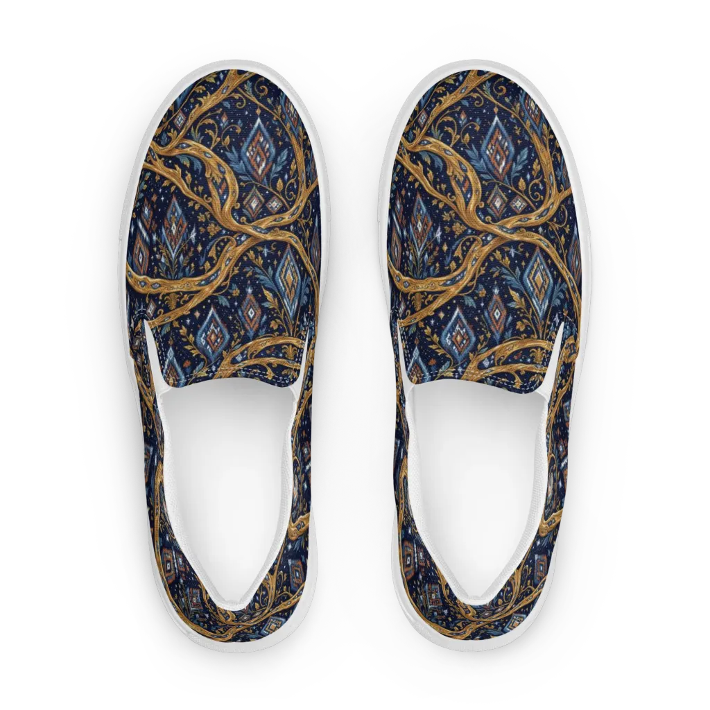 Midnight Gilded Vine on Women's Slip-On Canvas Shoes — Front