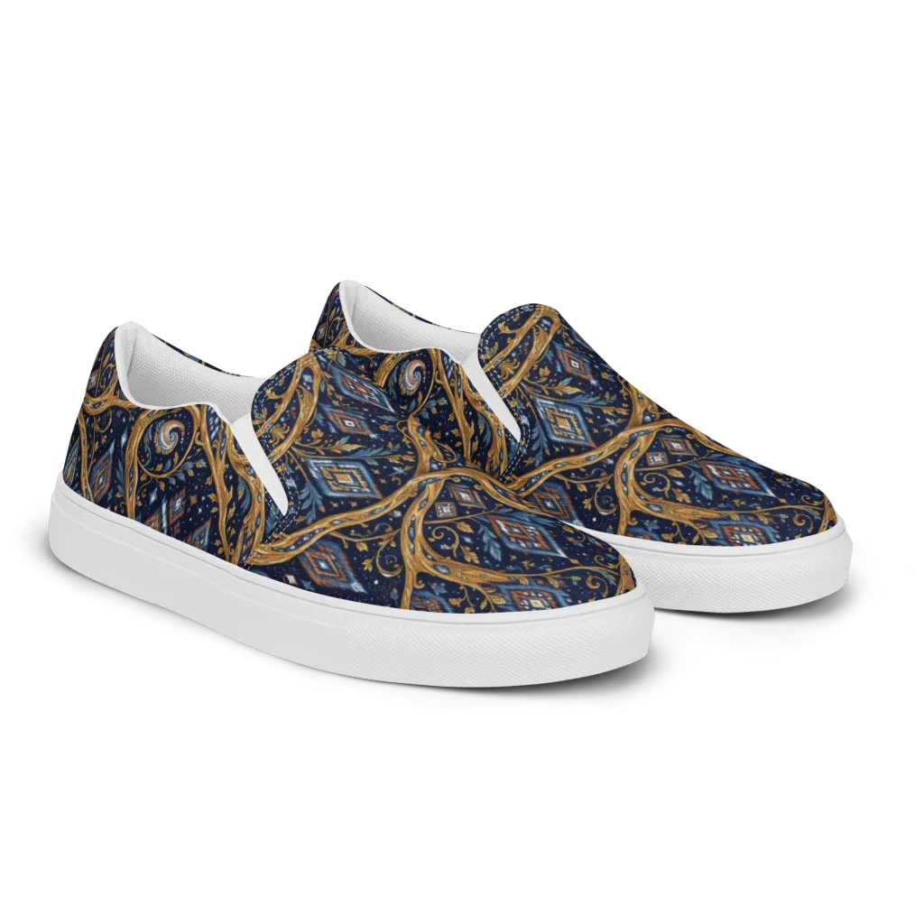 Midnight Gilded Vine on Women's Slip-On Canvas Shoes — Right Front