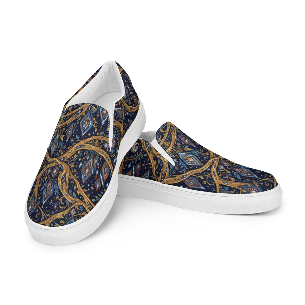 Midnight Gilded Vine on Women's Slip-On Canvas Shoes — Left Front