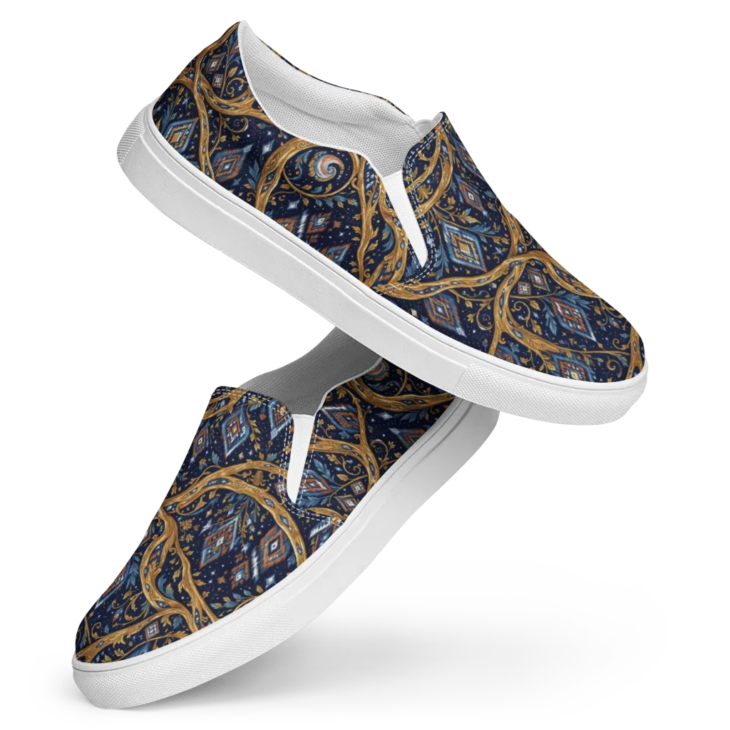 Midnight Gilded Vine on Women's Slip-On Canvas Shoes — Front