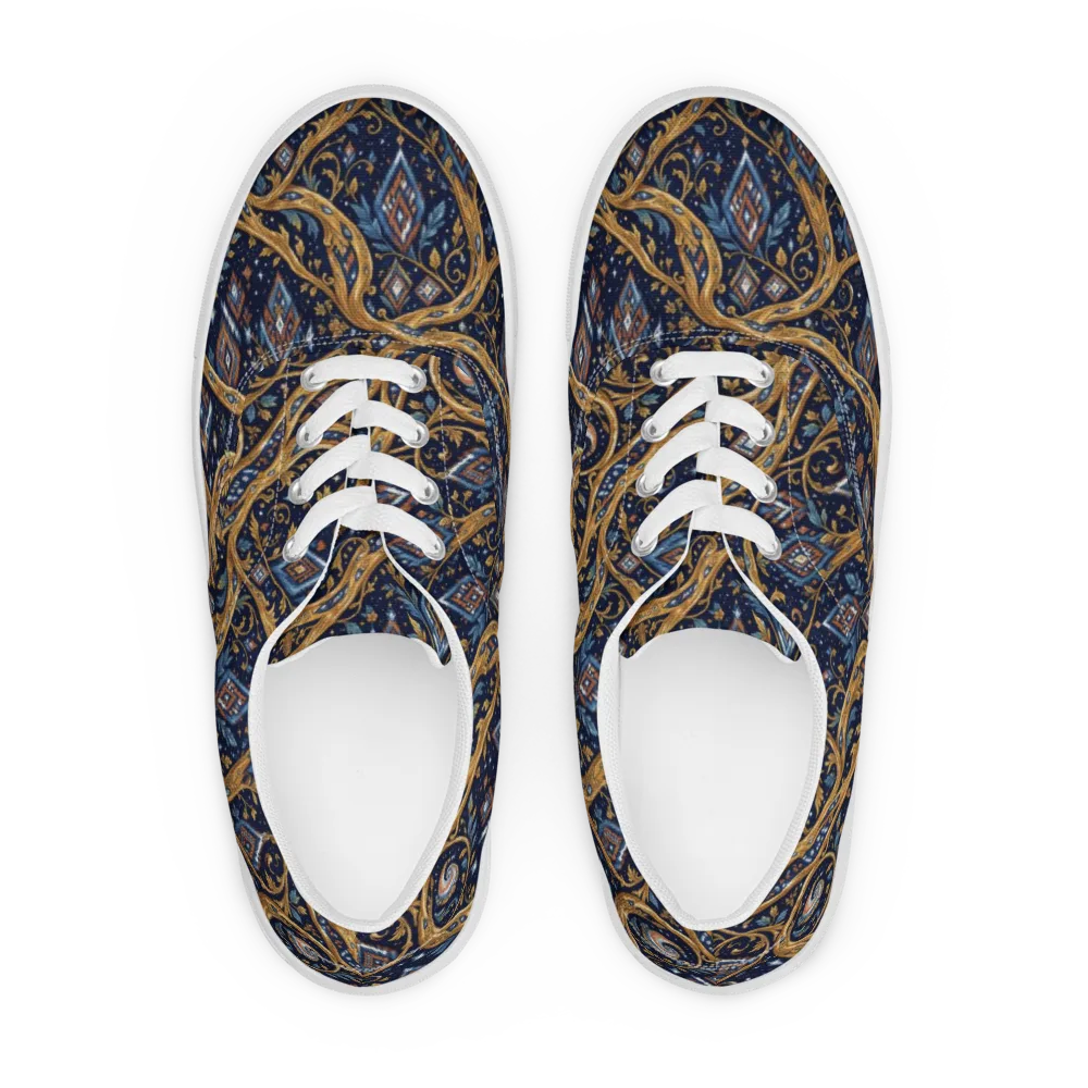 Midnight Gilded Vine on Men's Lace-Up Canvas Shoes — Front