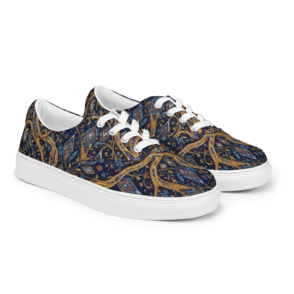 Midnight Gilded Vine on Men's Lace-Up Canvas Shoes — Right Front