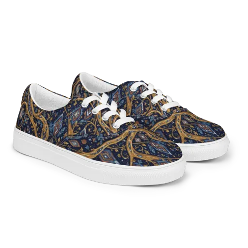 Midnight Gilded Vine on a Men's Lace-Up Canvas Shoes