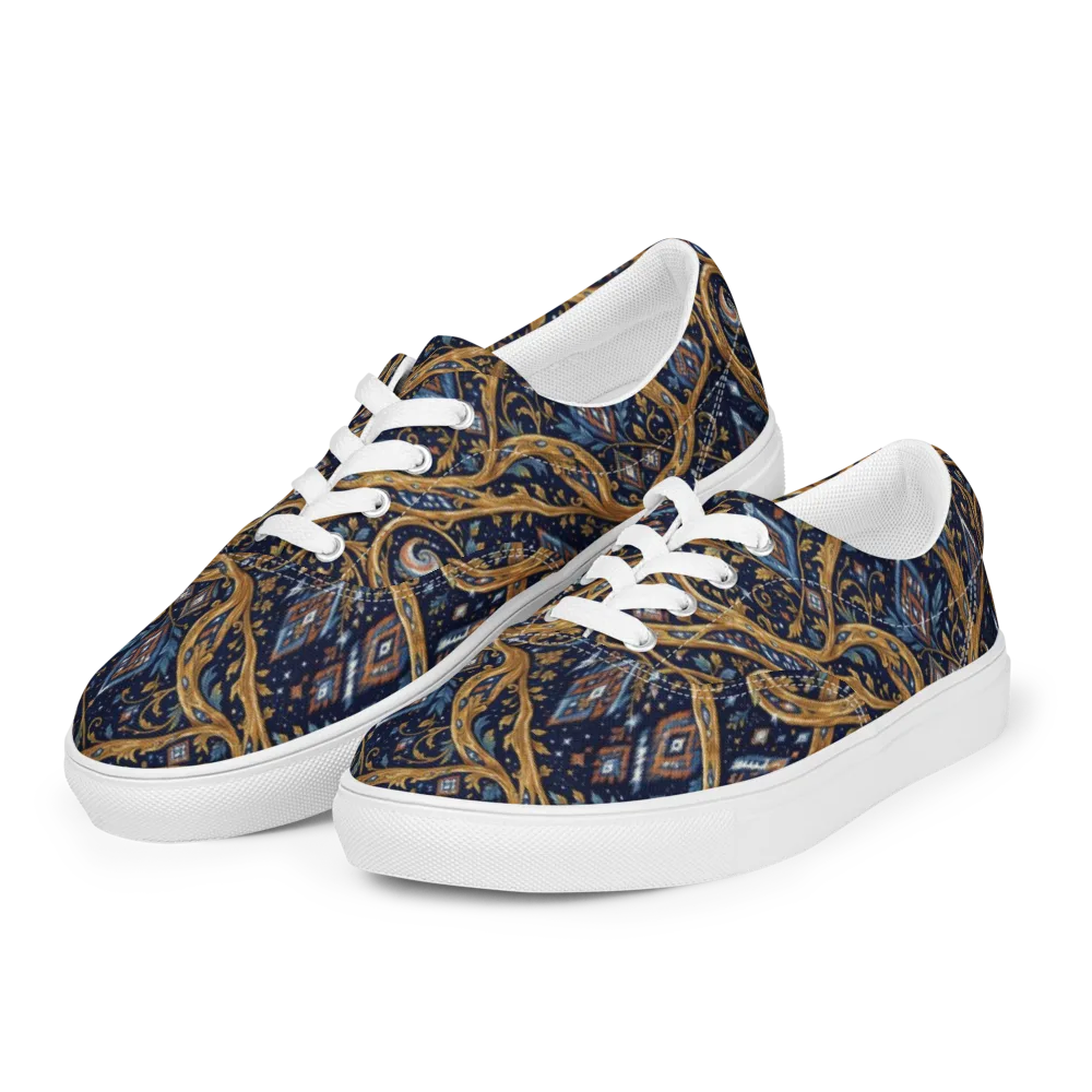 Midnight Gilded Vine on Men's Lace-Up Canvas Shoes — Left Front