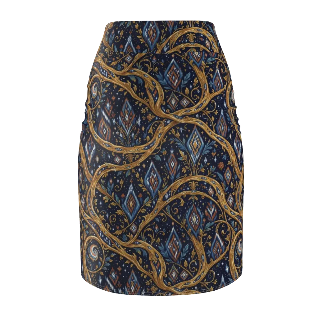Midnight Gilded Vine on Pencil Skirt — Back