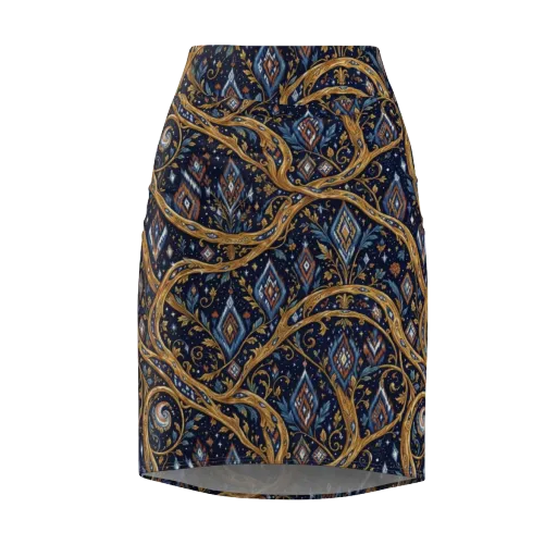 Midnight Gilded Vine on a Pencil Skirt