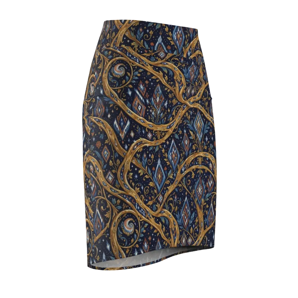 Midnight Gilded Vine on Pencil Skirt — Front Side