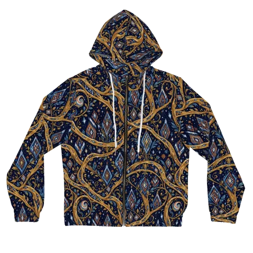 Midnight Gilded Vine on a Women's Full-Zip Hoodie