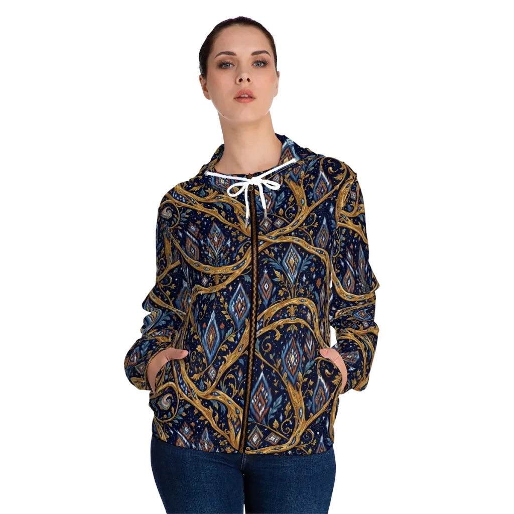 Midnight Gilded Vine on Women's Full-Zip Hoodie — Front On Person