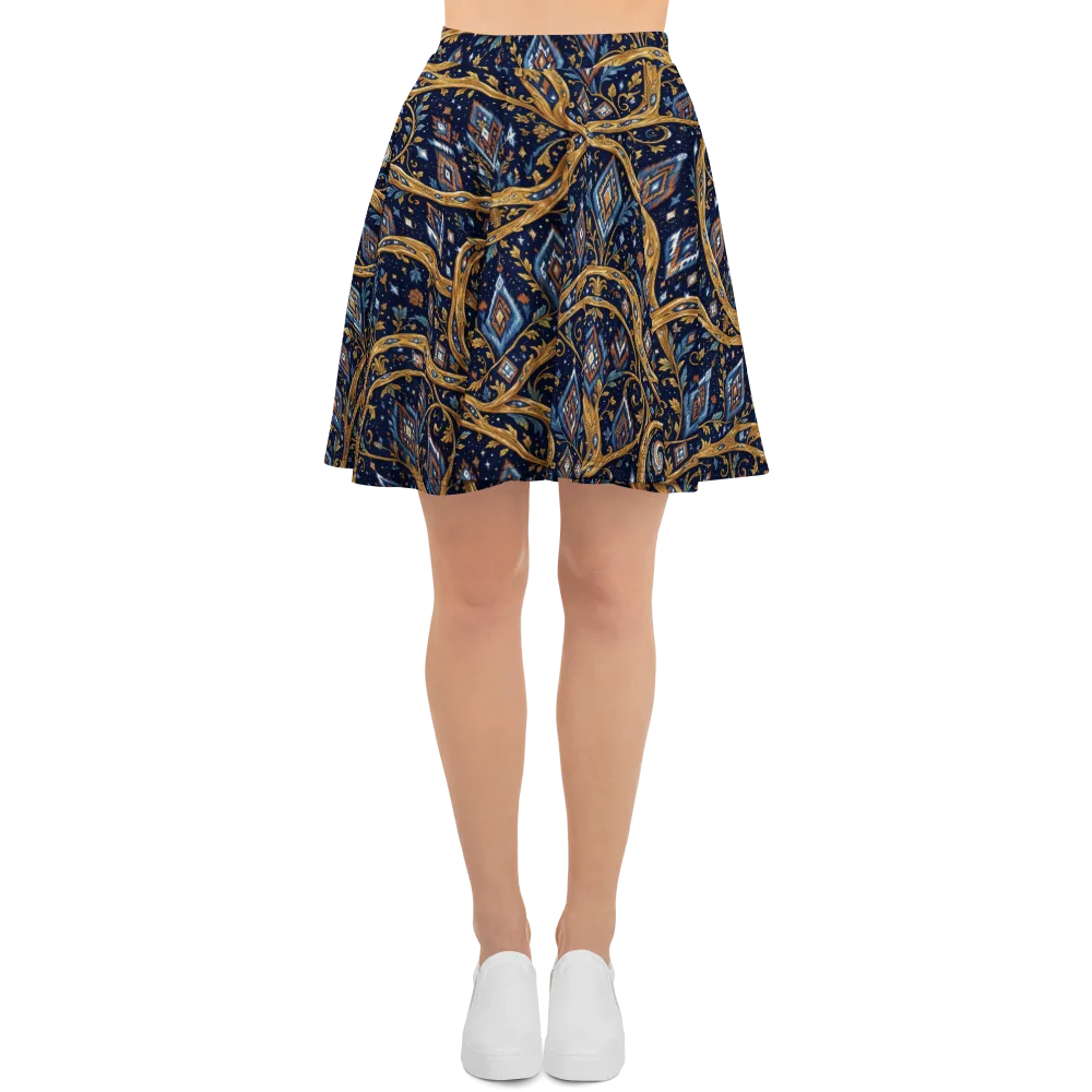 Midnight Gilded Vine on Skater Skirt — Front