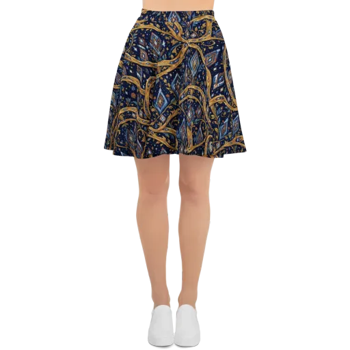 Midnight Gilded Vine on a Skater Skirt