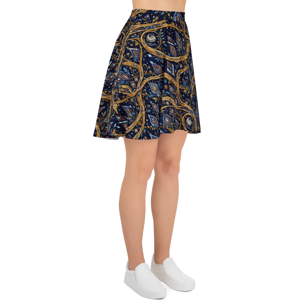 Midnight Gilded Vine on Skater Skirt — Right
