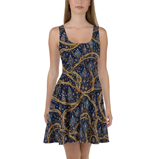 Midnight Gilded Vine on a Skater Dress