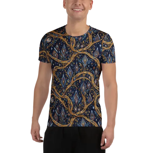 Midnight Gilded Vine on a Men's Athletic T-Shirt