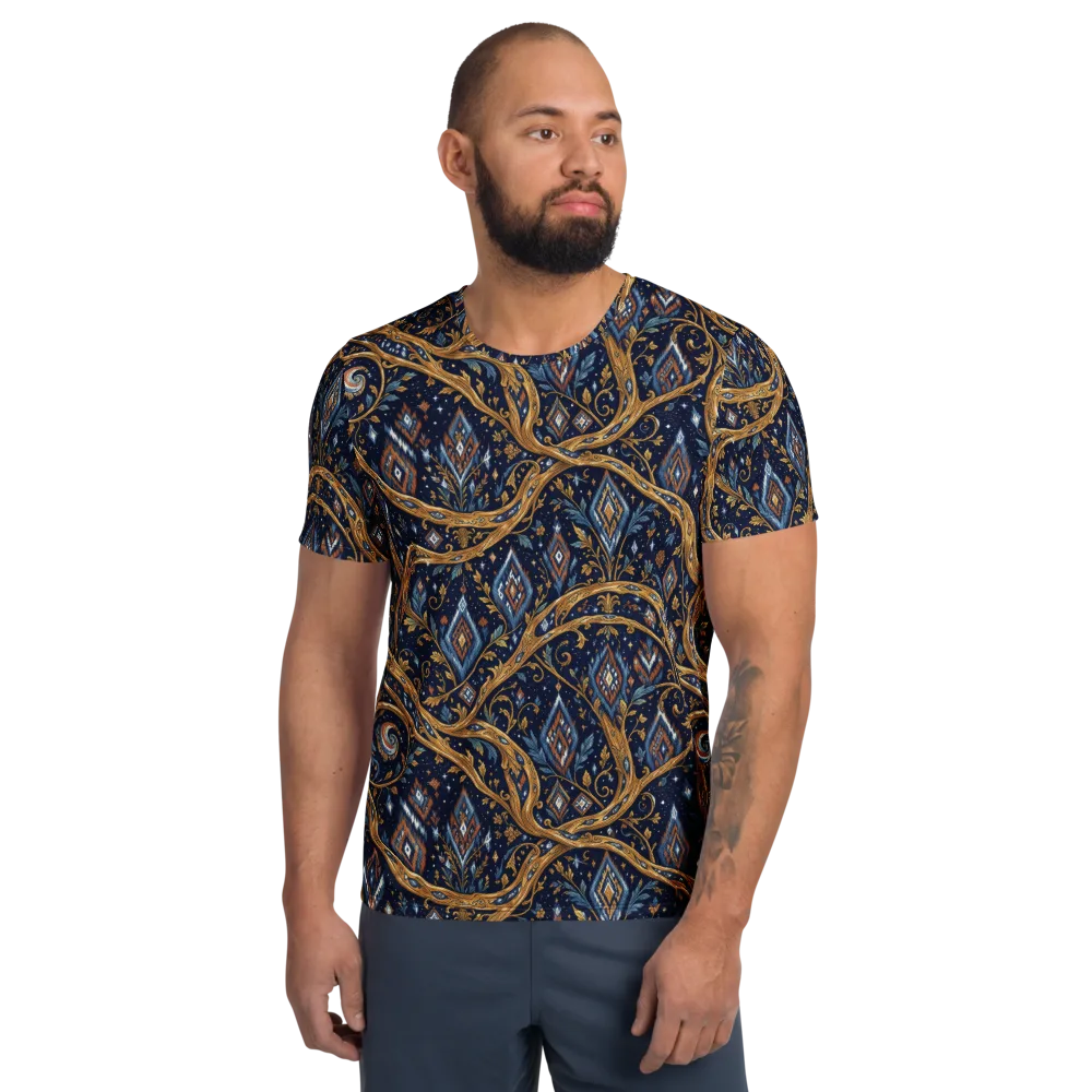 Midnight Gilded Vine on Men's Athletic T-Shirt — Front