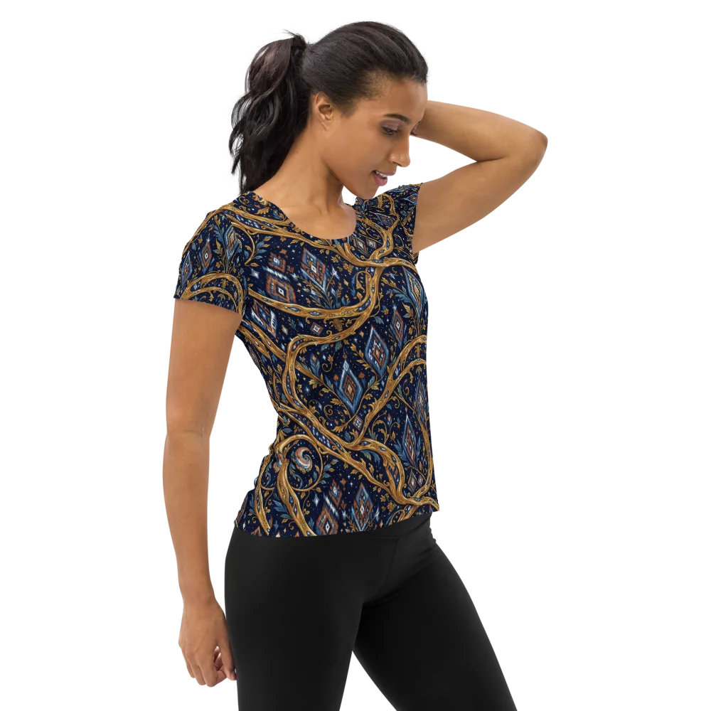 Midnight Gilded Vine on Women's Athletic T-Shirt — Right