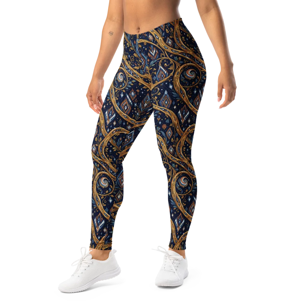 Midnight Gilded Vine on Leggings — Left Front