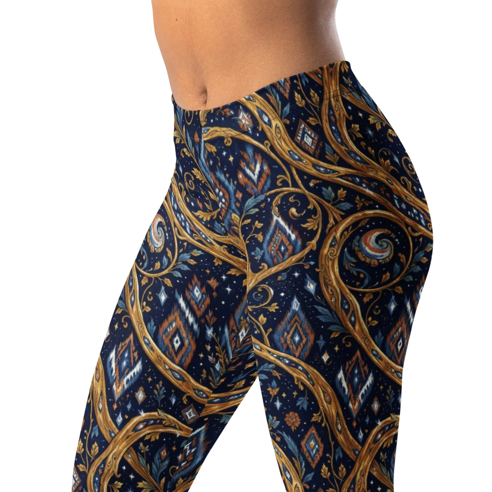 Midnight Gilded Vine on Leggings — Left Front