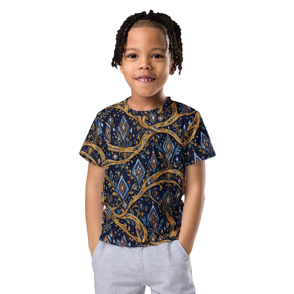 Midnight Gilded Vine on Kids Crew Neck T-Shirt — Front