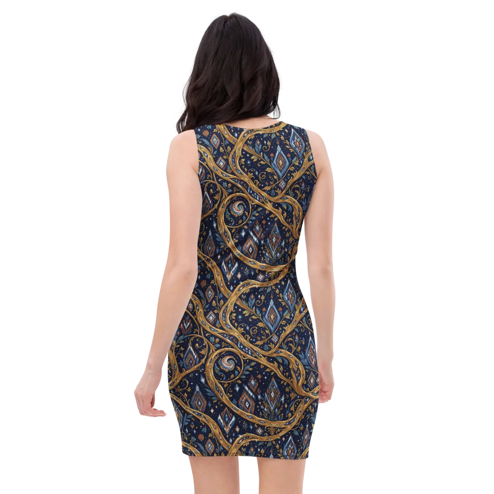 Midnight Gilded Vine on Bodycon Dress — Back