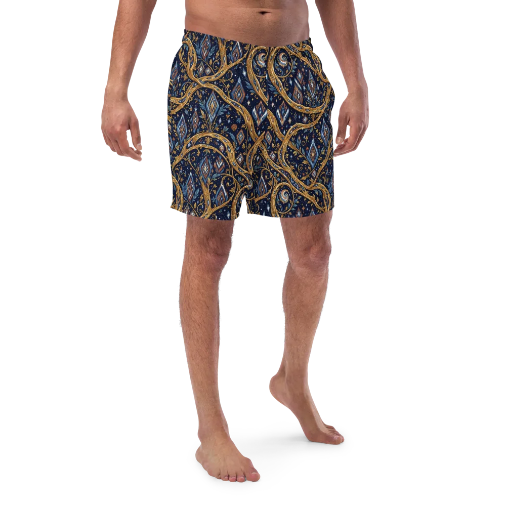 Midnight Gilded Vine on Swim Trunks — Front