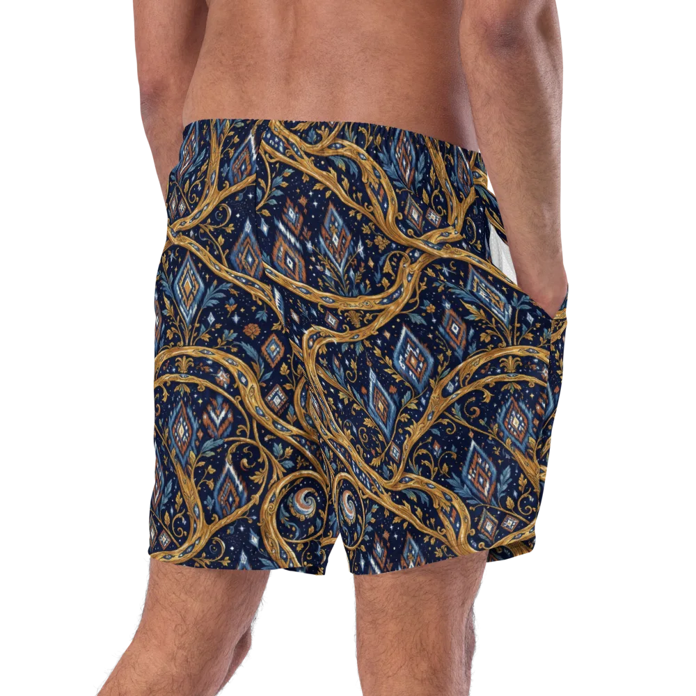Midnight Gilded Vine on Swim Trunks — Right Back