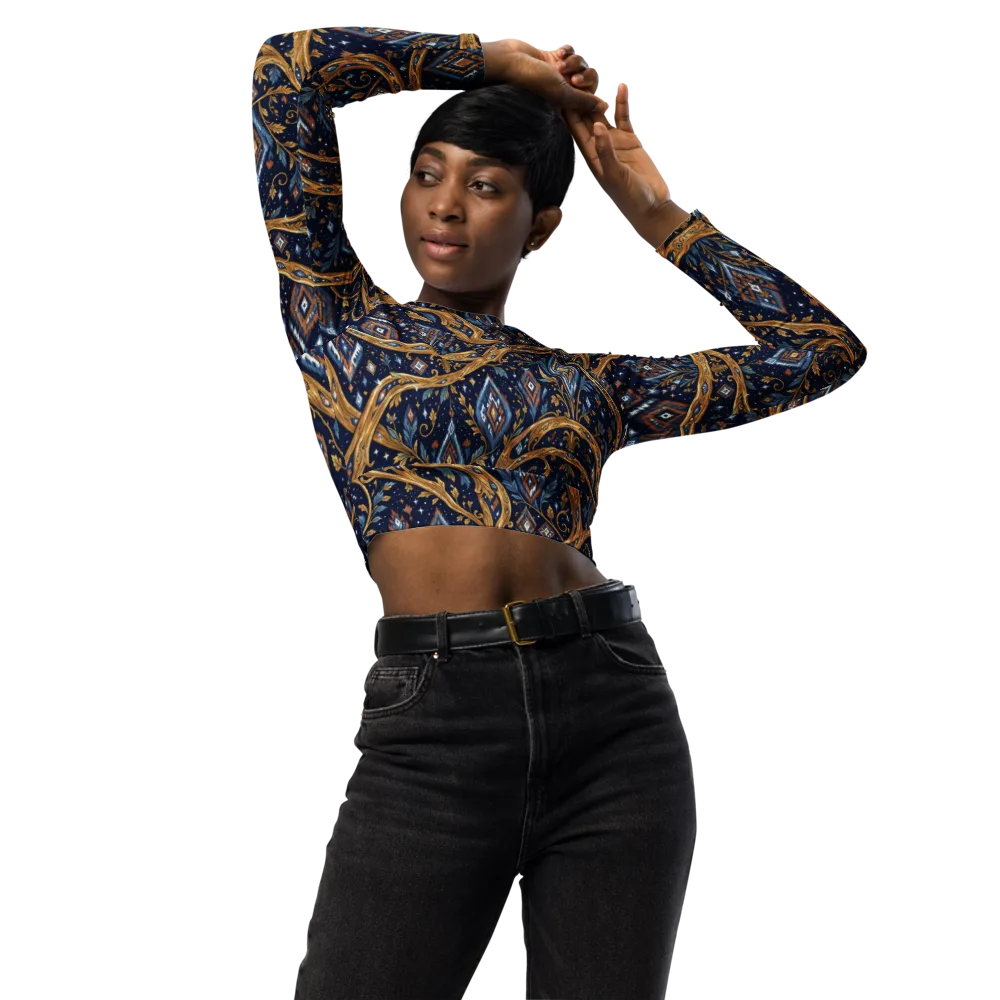 Midnight Gilded Vine on Long Sleeve Crop Top — Front