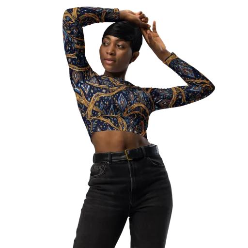 Midnight Gilded Vine on a Long Sleeve Crop Top