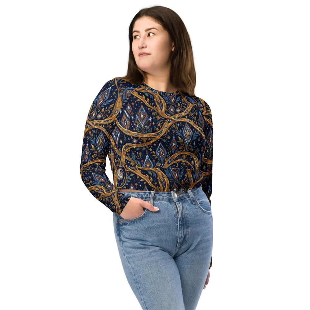 Midnight Gilded Vine on Long Sleeve Crop Top — Front