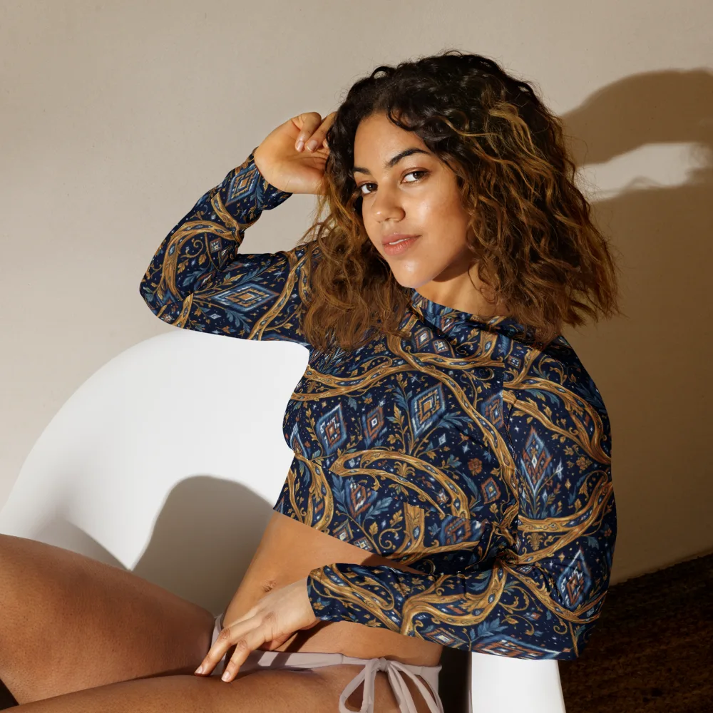 Midnight Gilded Vine on Long Sleeve Crop Top — Left Front