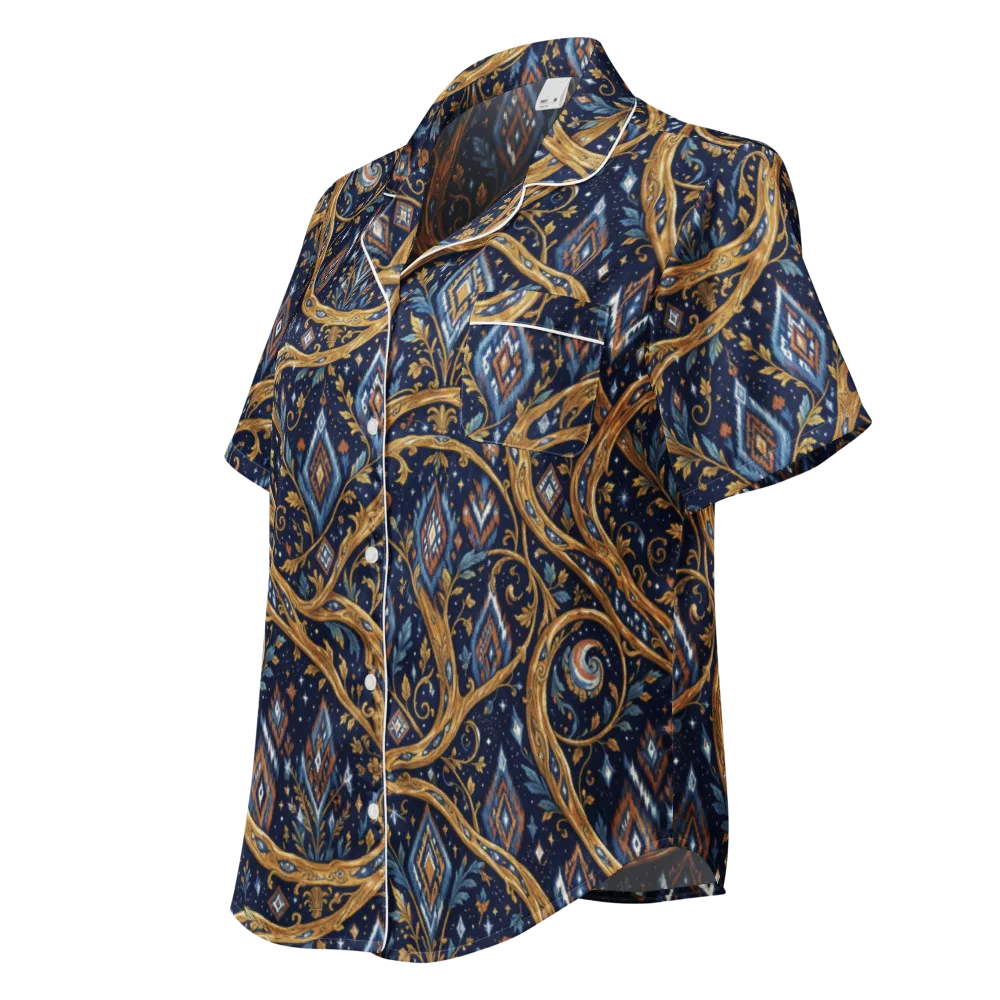 Midnight Gilded Vine on Women's Short Sleeve Pajama Top — Left Front