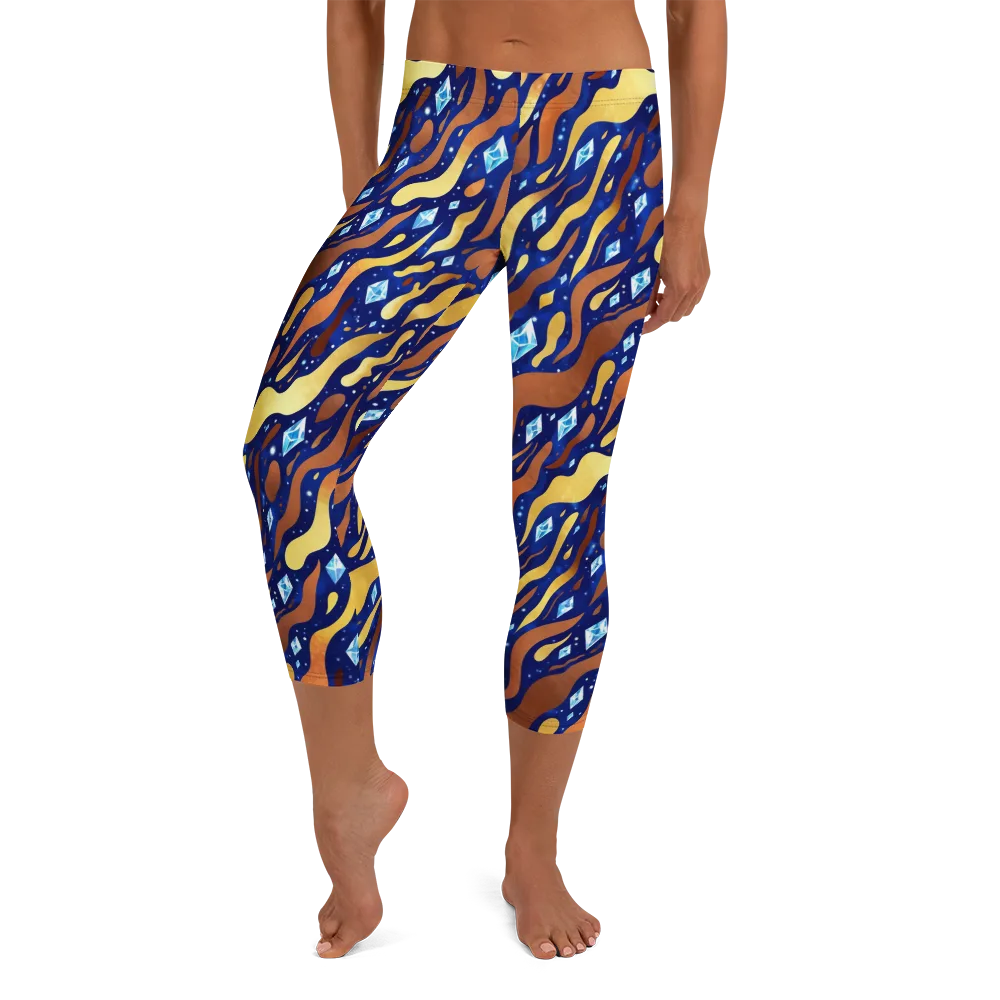 Cosmic Gold Rush on Capri Leggings — Front