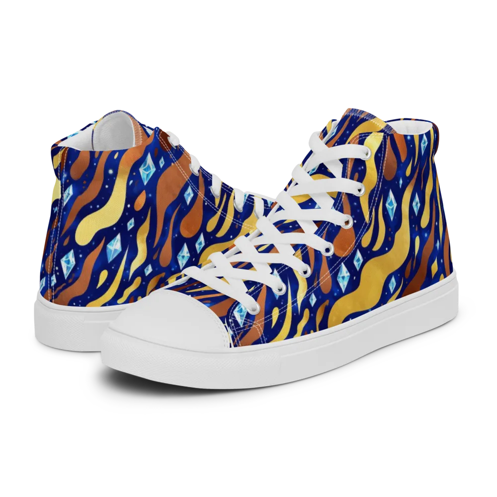Cosmic Gold Rush on Men's High Top Canvas Shoes — Left