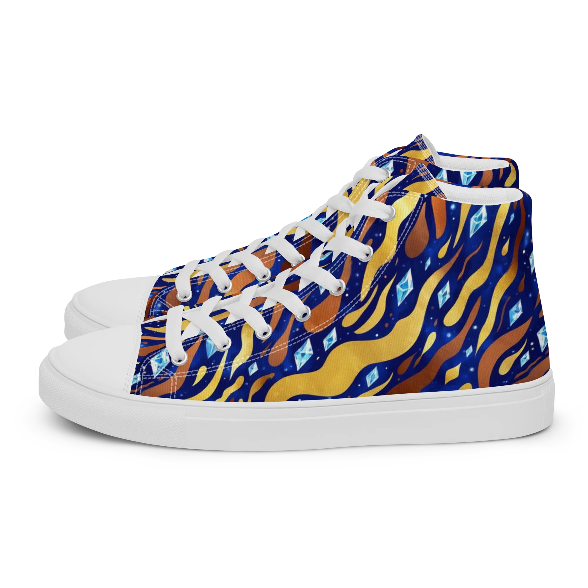 Cosmic Gold Rush on Women's High Top Canvas Shoes — Left