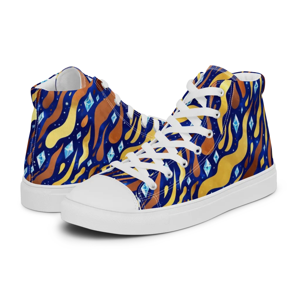 Cosmic Gold Rush on Women's High Top Canvas Shoes — Left