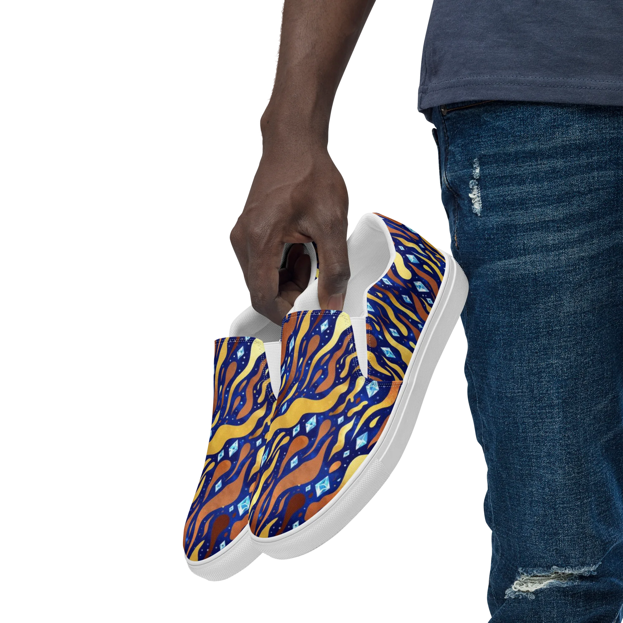 Cosmic Gold Rush on Men's Slip-On Canvas Shoes — Left Front