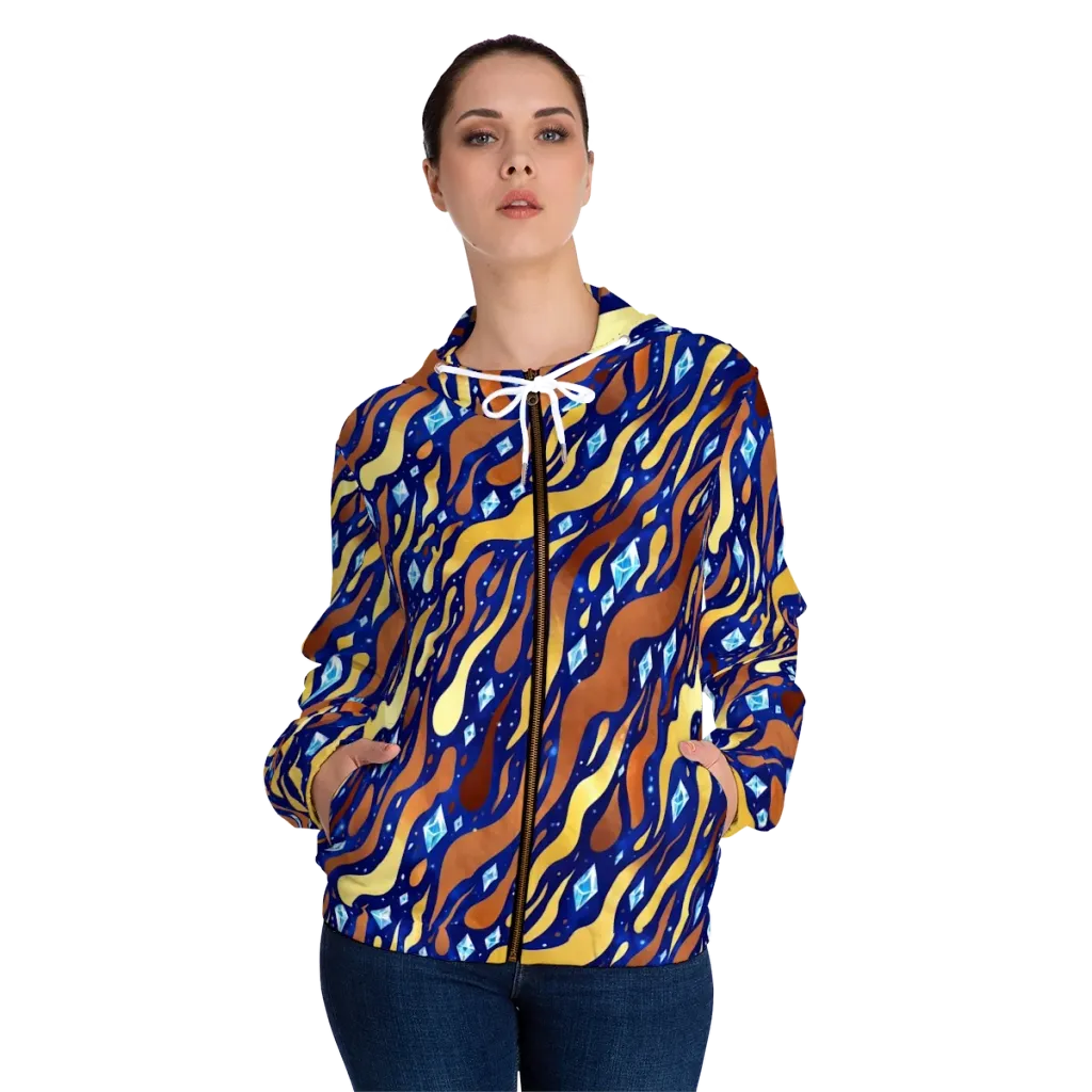Cosmic Gold Rush on Women's Full-Zip Hoodie — Front On Person