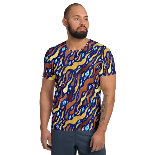 Cosmic Gold Rush on a Men's Athletic T-Shirt
