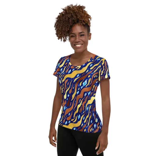 Cosmic Gold Rush on a Women's Athletic T-Shirt