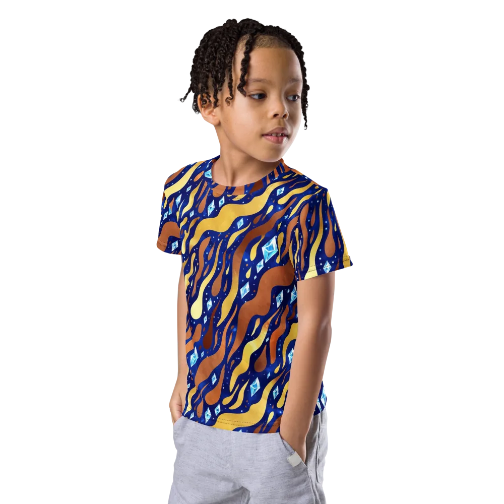 Cosmic Gold Rush on Kids Crew Neck T-Shirt — Left Front