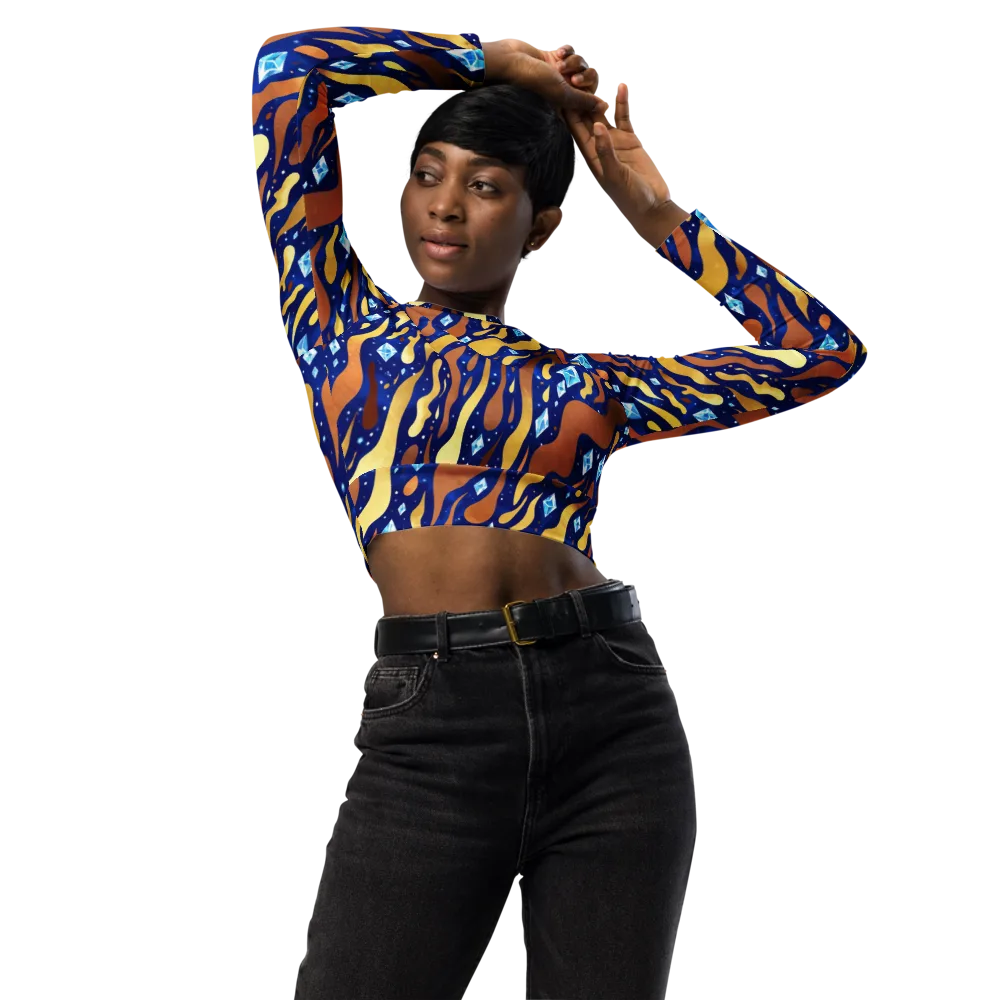 Cosmic Gold Rush on Long Sleeve Crop Top — Front