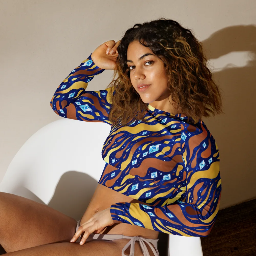 Cosmic Gold Rush on Long Sleeve Crop Top — Left Front