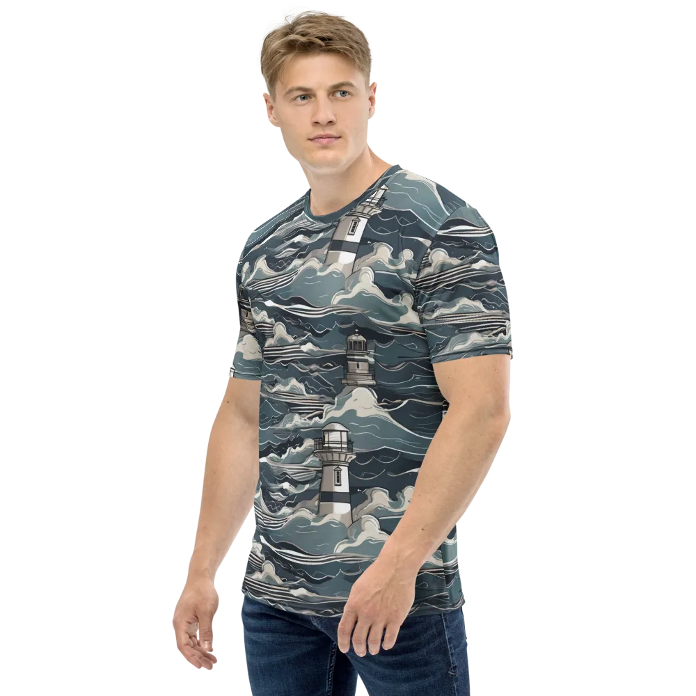 Beacon in the Blue on Men's Crew Neck T-Shirt — Left